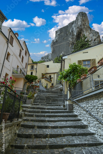 A narrow street in Pietrabbondante, a small village in the province of Isernia Italy.