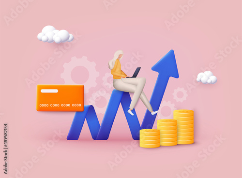 Online business concept. Woman with laptop create your own business. Can use for web banner, infographics, hero images. 3D Web Vector Illustrations.