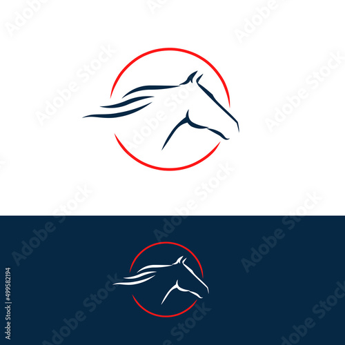 horse logo line art in a circle. equestrian theme logo, training, racing, trading horses symbol