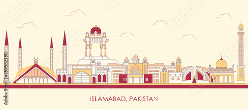 Cartoon Skyline panorama of city of Islamabad, Pakistan - vector illustration