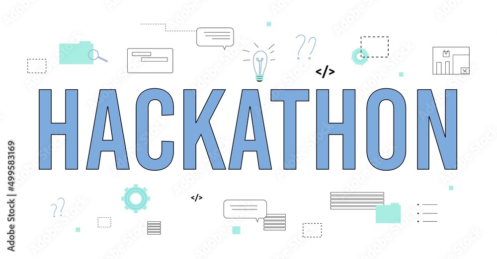 Poster for programming hackathon, vector flat illustration isolated on white background.