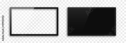 Vector realistic TV mockup. PNG TV with blank screen. Wall panel with black screen. Screen resolution 2k, 4k, 6k.