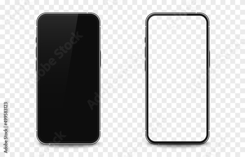 Phone vector mockup. Phone mockup, technological device. Smartphone with blank screen. Blank black display. PNG.