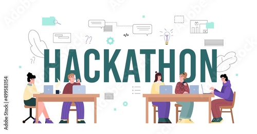 Programming hackathon, vector flat illustration isolated on white background.