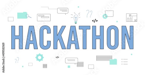 Poster for programming hackathon, vector flat illustration isolated on white background.