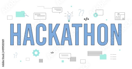 Poster for programming hackathon, vector flat illustration isolated on white background.