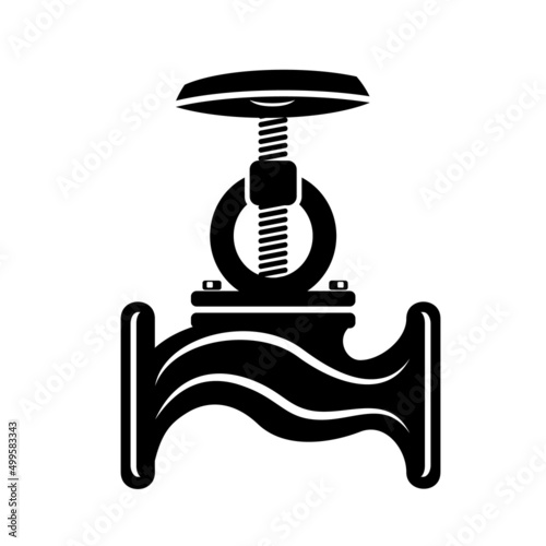 Sanitary plumbing faucet. Shut-off faucet system with pipe. Simple style detailed logo icon vector illustration isolated