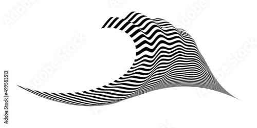 Waving flag as a brush stroke with zebra texture. Vest striped with fabric Black and white stripes curved in a bizarre way with waves curving along the trajectory