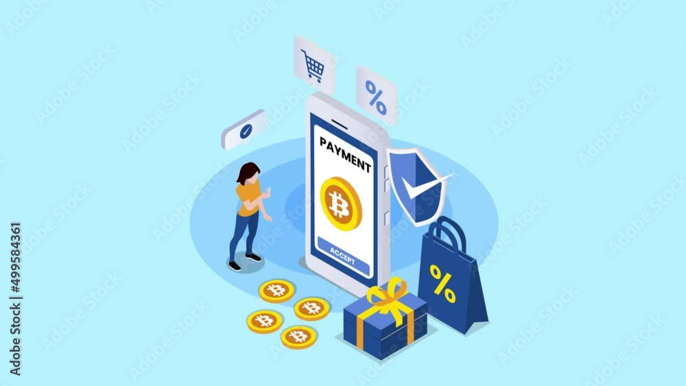 Woman paying with bitcoin while shopping online Woman paying with bitcoin while shopping online