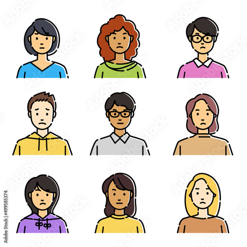 さまざまな人物が怒っているおしゃれなアイコンセット