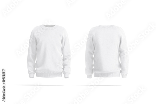 Fotografie Blank white knitted sweater mockup, front and back view
