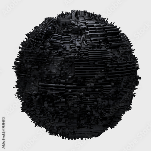 Dark mystical sphere on white background. Science fiction concept. 3d illustration.