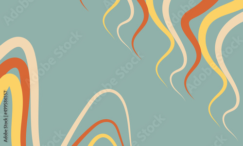 Banner in the style of 1970s good vibes. The waves and lines are multicolored. Vector psychedelic fun element for design. Use for printing, wallpaper, packaging, background.