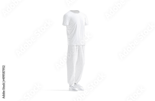 Blank white sport uniform with t-shirt and sweatpants mock up