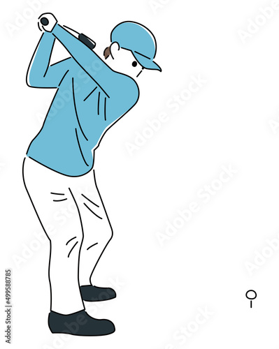 It is an illustration of a golfer who swings full on a tee shot.