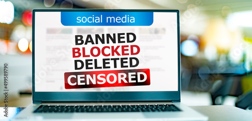 Laptop with the sign warning against censorship in social media