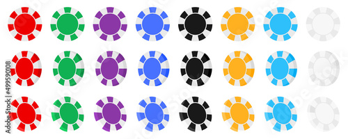 Collection poker and casino chips on white background. Flying casino  chips. Vector set.