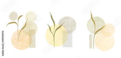 Set of abstract arts with leaves. Wall poster, interior poster. Modern Art
