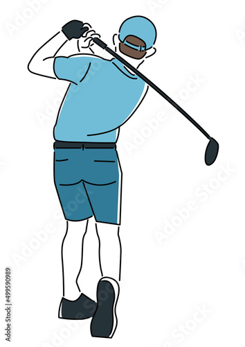 It is an illustration of a golfer who swings full on a tee shot.