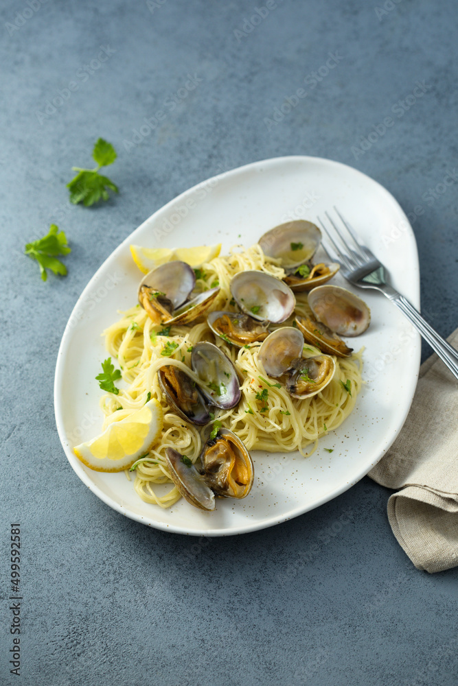 Homemade pasta with clams and lemon Homemade pasta with clams and lemon