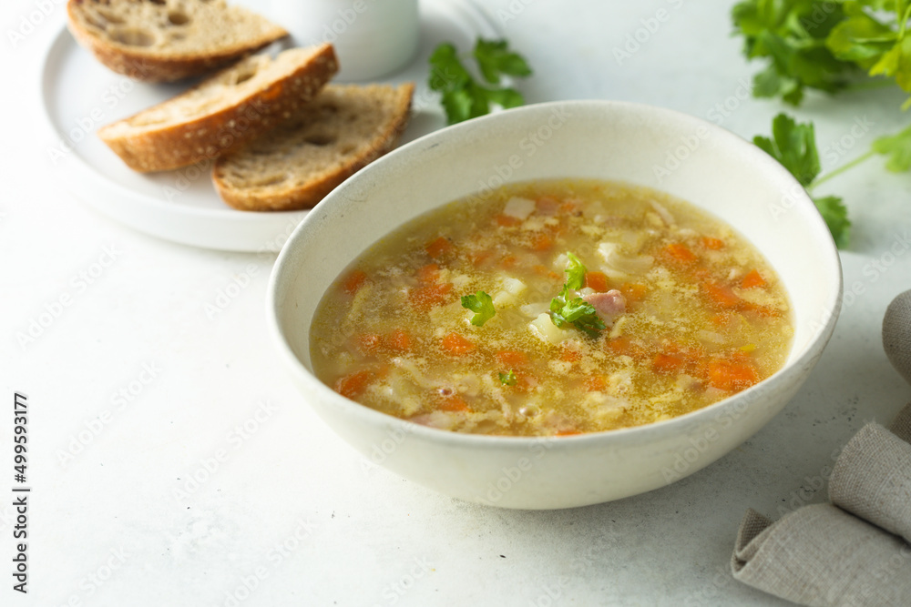 Homemade pea soup with bacon