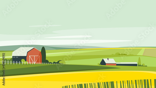 Farm in summer season. Beautiful rural area.