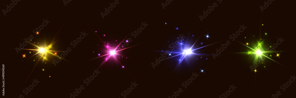 Vector glowing light effects set. Stars explode with glitter elements for any image. transparent stars.