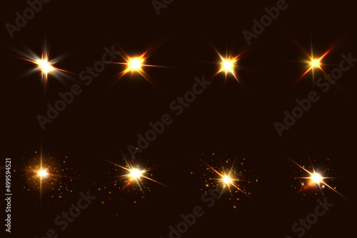 Vector glowing light effects set. Stars explode with glitter elements for any image. transparent stars.