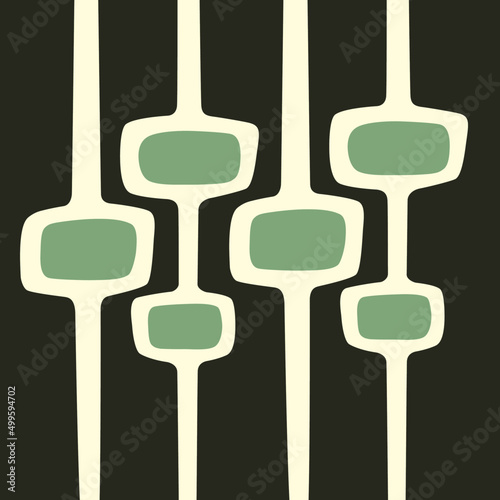 Avocado green and dark charcoal gray Mid-Century Modern "Mod Pod" pattern in classic bungalow colors. Inspired by Googie and Atomic Age design. 
