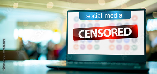 Canvas Print Laptop with the sign warning against censorship in social media