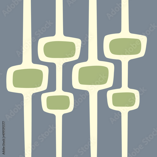 Slate gray and avocado green Mid-Century Modern "Mod Pod" pattern in classic bungalow colors. Inspired by Googie and Atomic Age design. 

