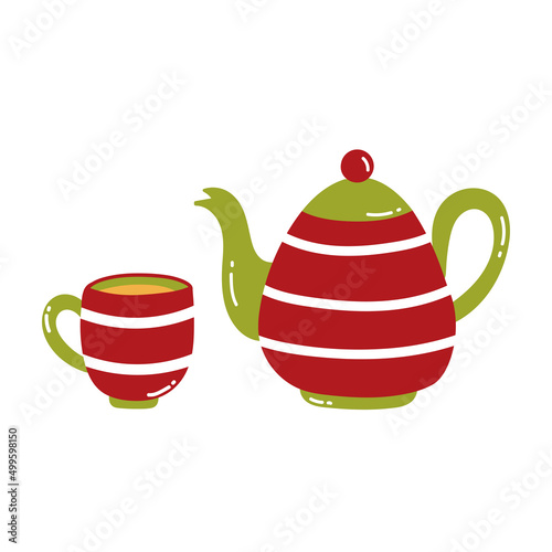 Teapot and teacup cute vector icons set. Vector illustration