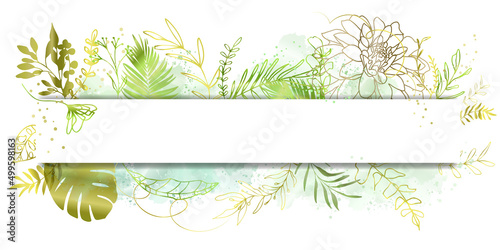 Wallpaper Mural Leaves and ferns background - Hand drawn colorful plants set modern and universal. Flower branch and minimalistic plants. Hand drawn lines, elegant leaves for your own design. Torontodigital.ca