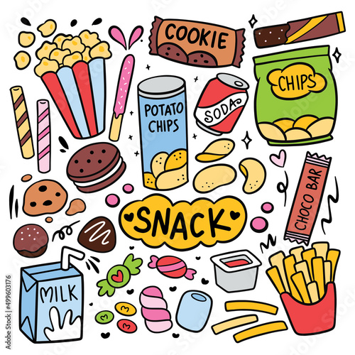 kawaii hand drawn snack food product vector illustration 