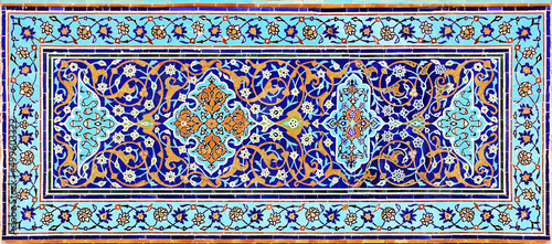 Stampa su tela Detail of traditional persian mosaic wall with floral ornament