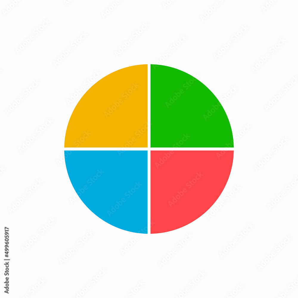 Pie chart with four same size sectors vector illustration on white background