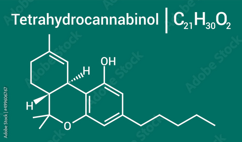 chemical structure of Tetrahydrocannabinol (C21H30O2)