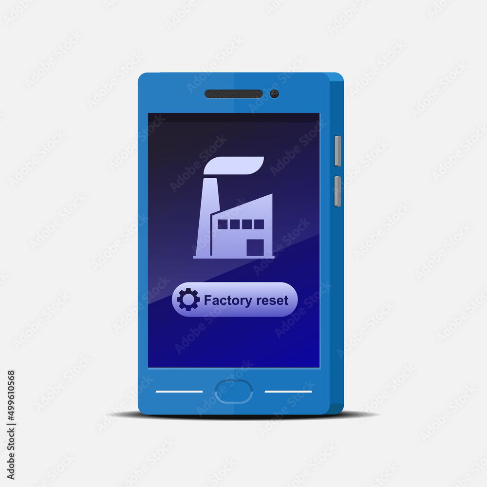 Factory reset menu on smartphone isolated on white background vector illustration. Factory reset menu on smartphone isolated on white background vector illustration.