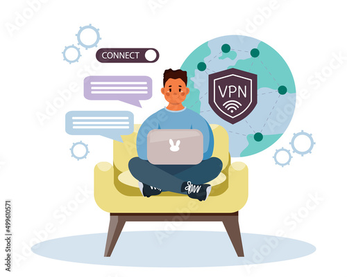 An African American uses a VPN to protect his personal data on his computer