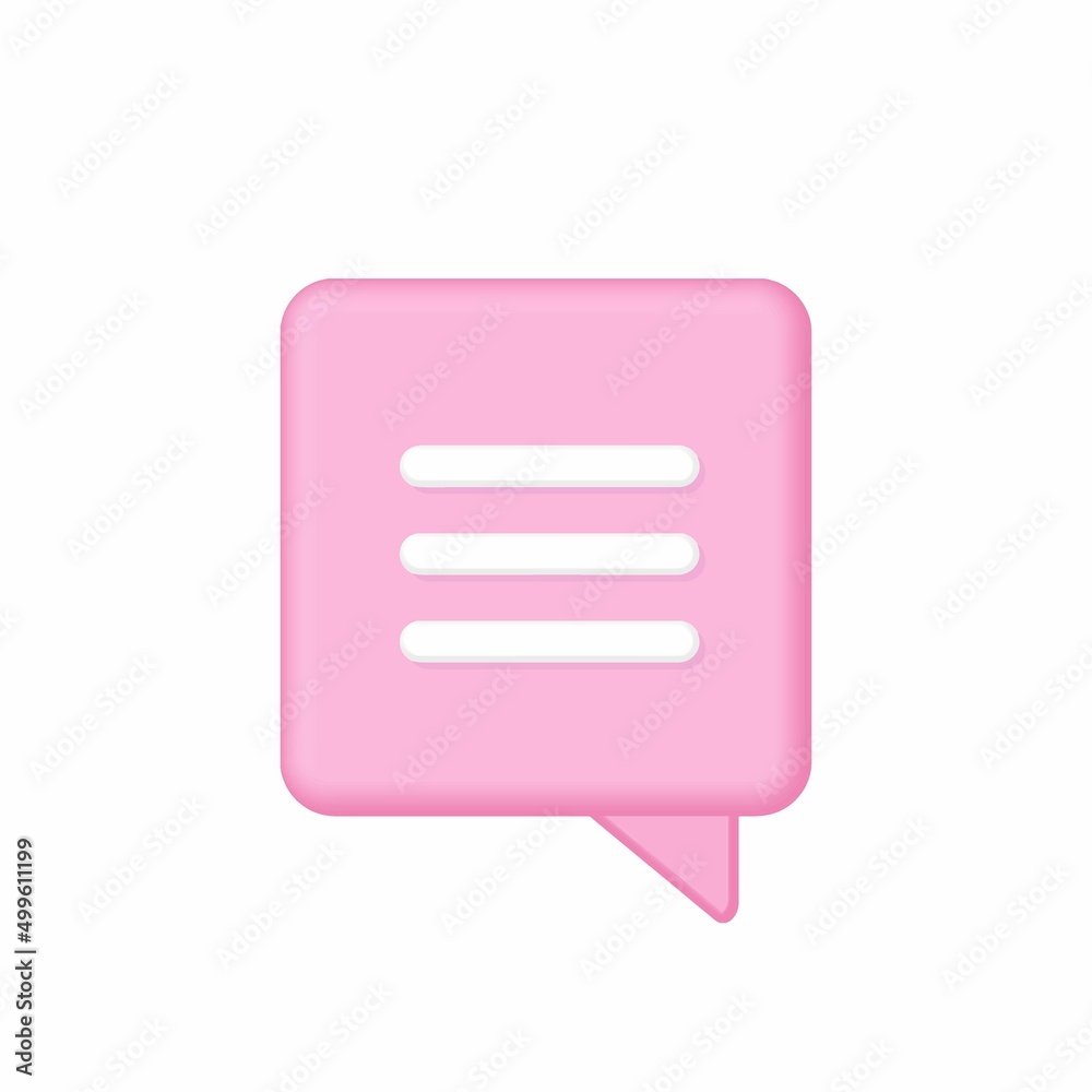 Square Pink Speech bubble with text. 3d vector icon, minimal style. 3d vector talking cloud, chatting box, message box. Mobile app icon. Vector isolated sign on white background. Vector talking box Square Pink Speech bubble with text. 3d vector icon, minimal style. 3d vector talking cloud, chatting box, message box. Mobile app icon. Vector isolated sign on white background. Vector talking box