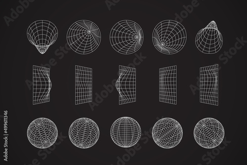 Abstract retro wireframe shapes. Set of 3d retrofuturistic shapes.
