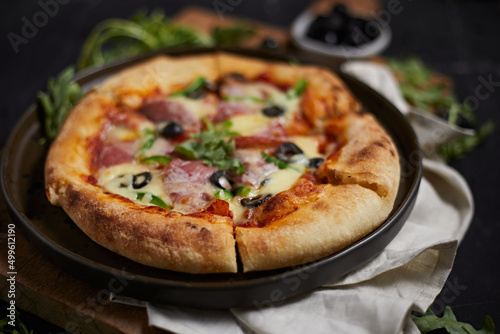 Italian salami pizza with mozzarella