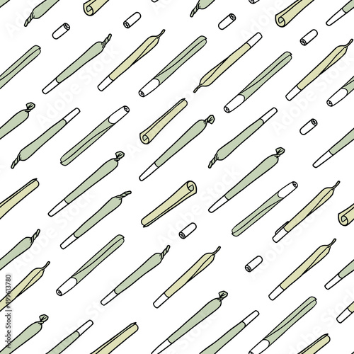 Seamless vector pattern with marijuana joints. Cannabis background.