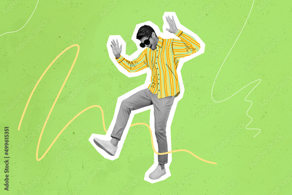 Funky picture image of cool dancing male black and white filter