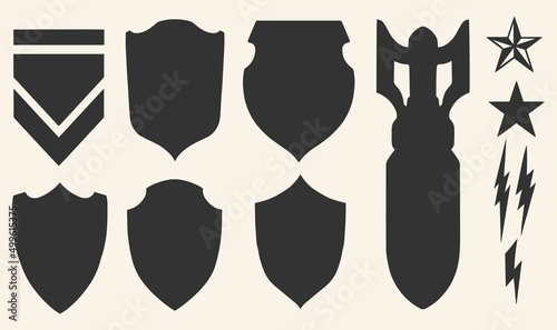 Military set sketch monochrome vintage