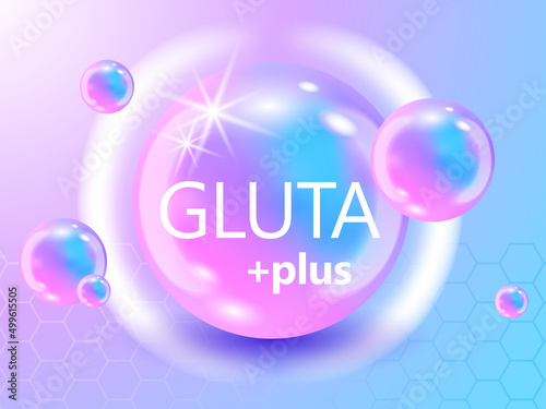 Antioxidant glutathione GSH  health benefits for your body. Amino acid shining pill capsule icon. Substance For Beauty, Cosmetic, Heath Promo Ads Design. Glutathione 3D vector background photo