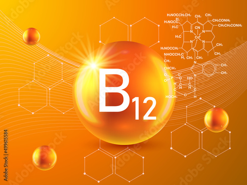 Nutrition sign vector concept. The power of vitamin B12. Chemical formula. photo