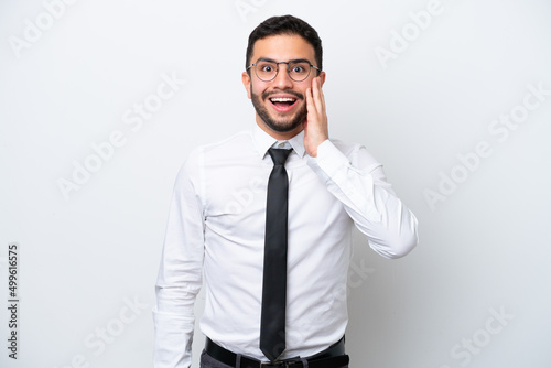Business Brazilian man isolated on white background with surprise and shocked facial expression