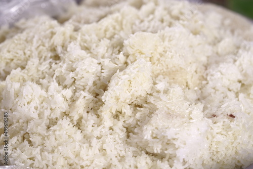 Obraz na płótnie Close-up of white sticky rice, thai street food market w salonie