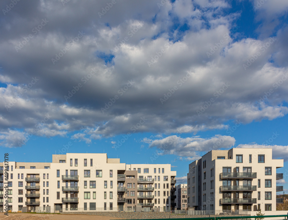 modern architecture residential building condominium appartments development copy space cloud